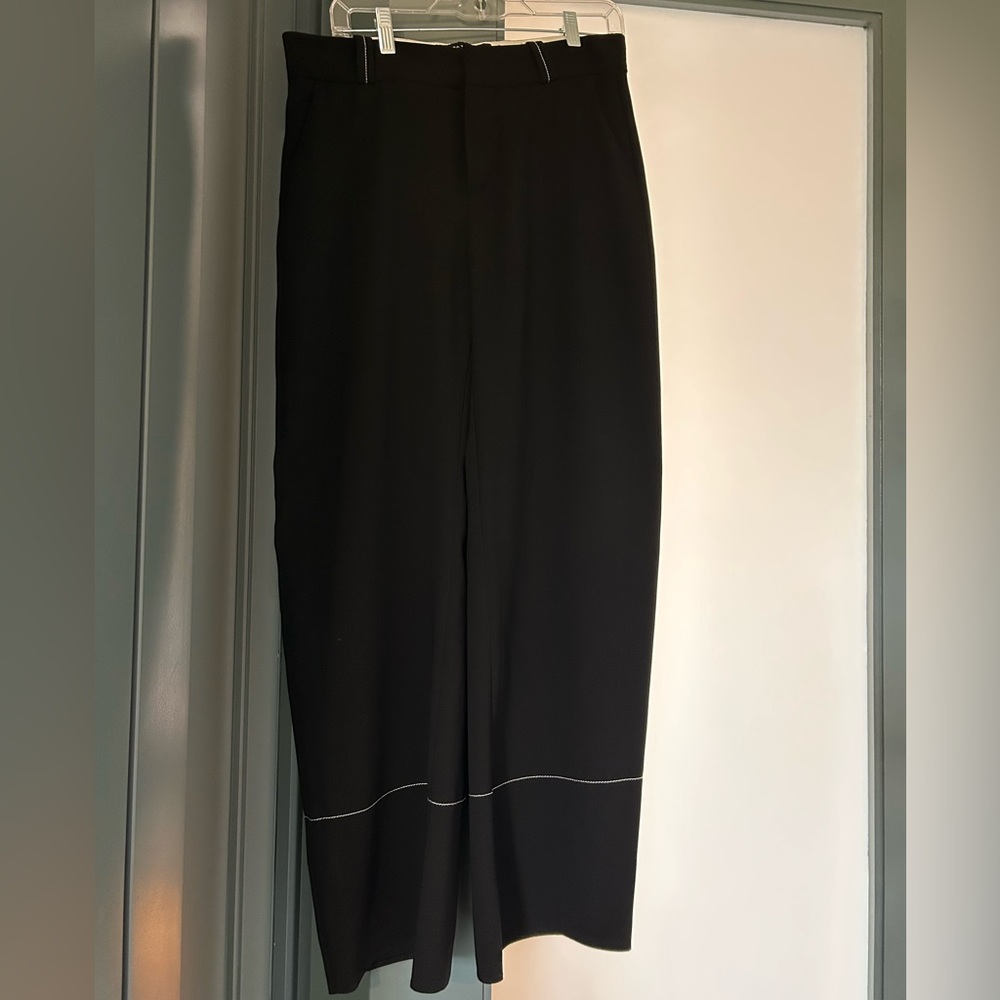 Zara Black Wide-Leg Pants with White Stitching